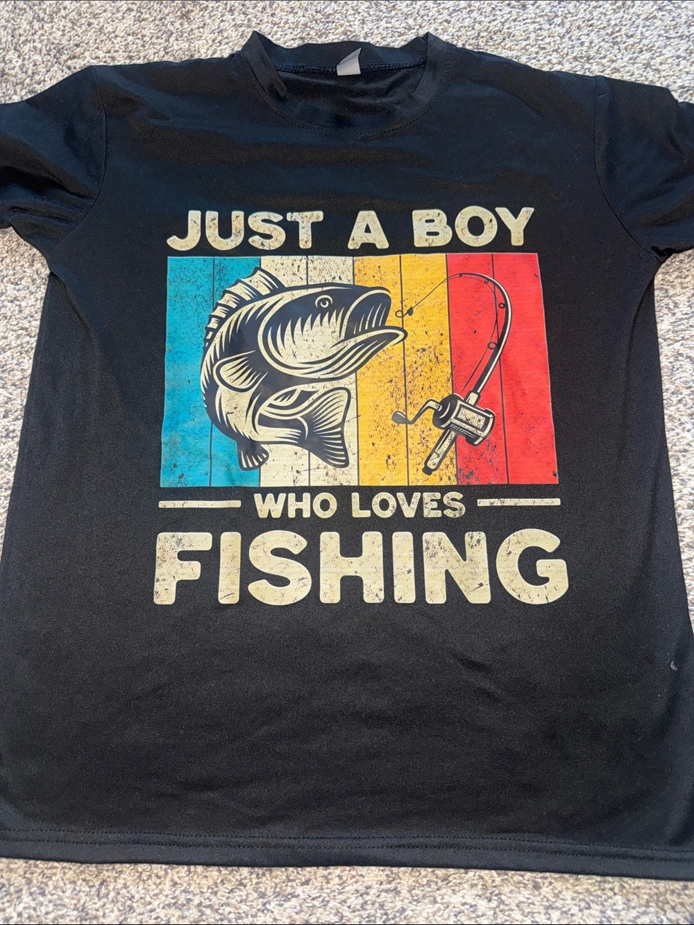 Just A Boy Who Loves Fishing Graphic T-Shirt - Black